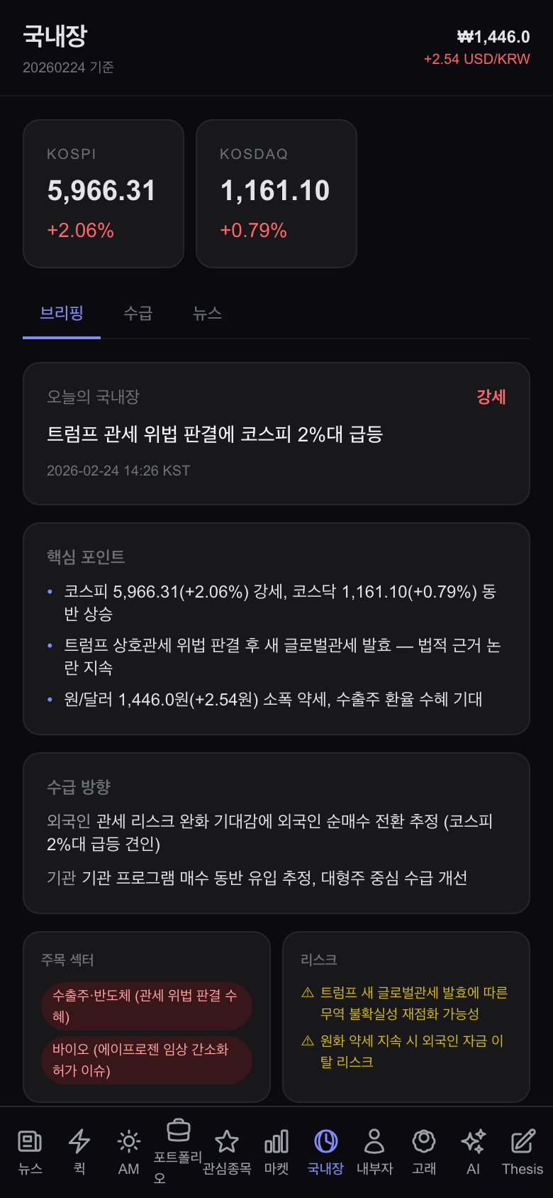 국내장 화면